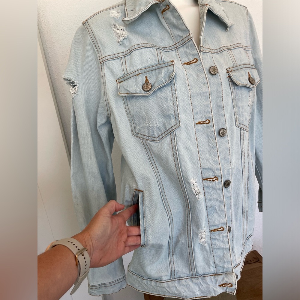 Iris Basic & Contemporary Distressed Jean Jacket … - image 5